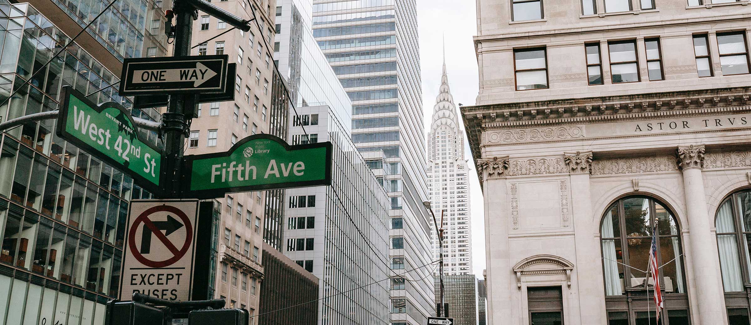 Intersection of Fifth Avenue and West 42nd Street in New York City