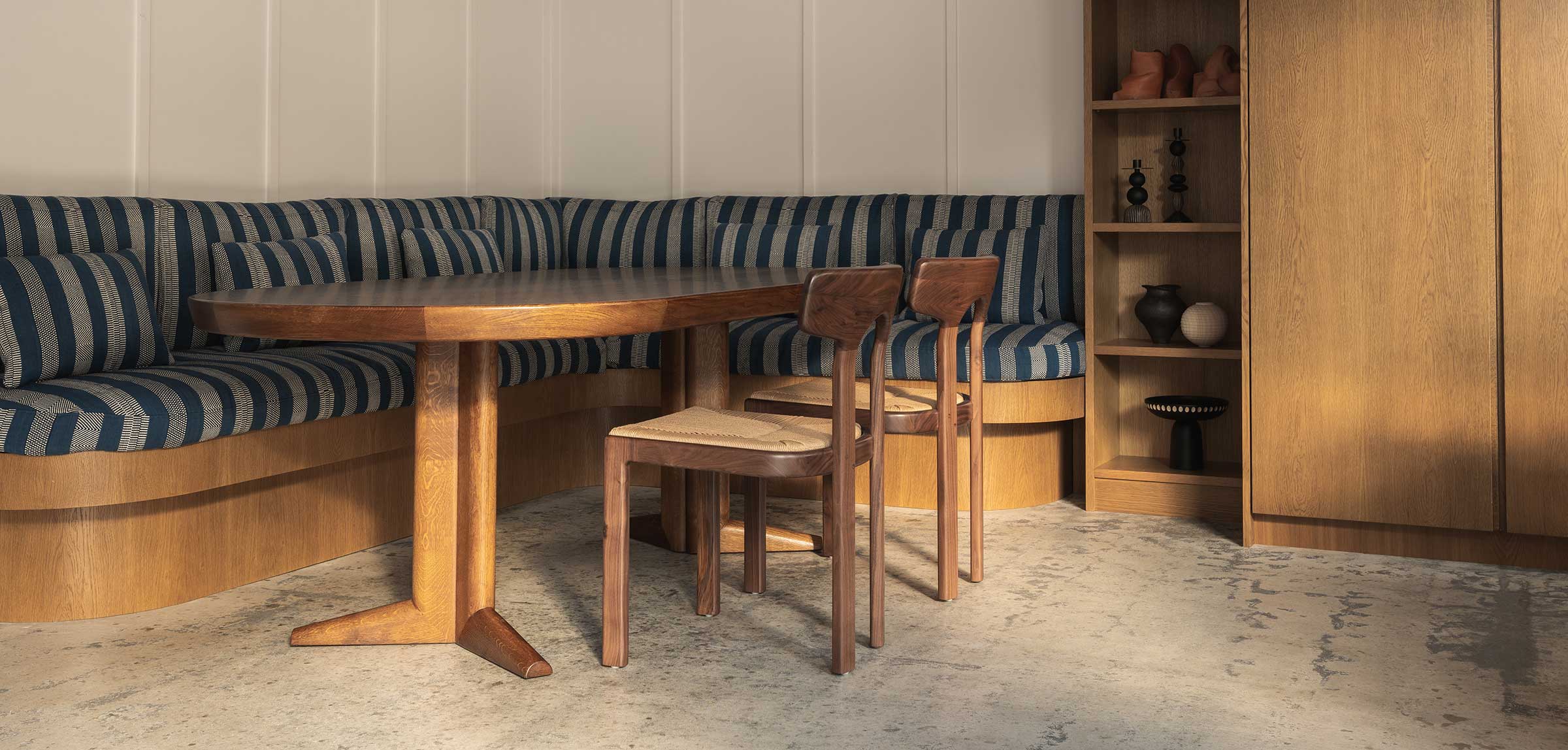 Dining area with upholstered bench