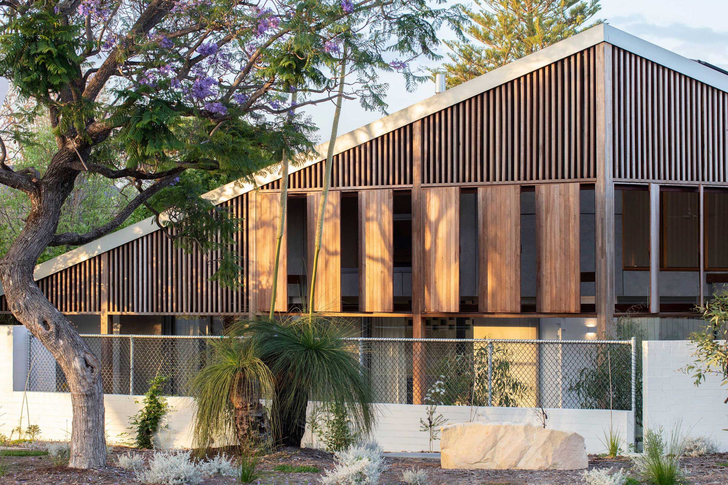 Exterior of a concrete and wood house