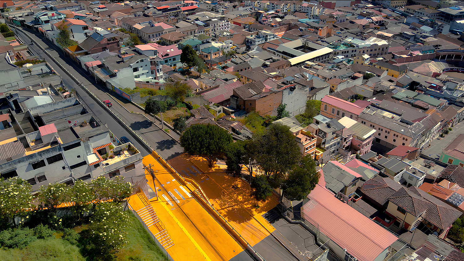 Felipe Escudero Paints Quito’s Historic Center With 1.6 Kilometer-Long Orange Pathway