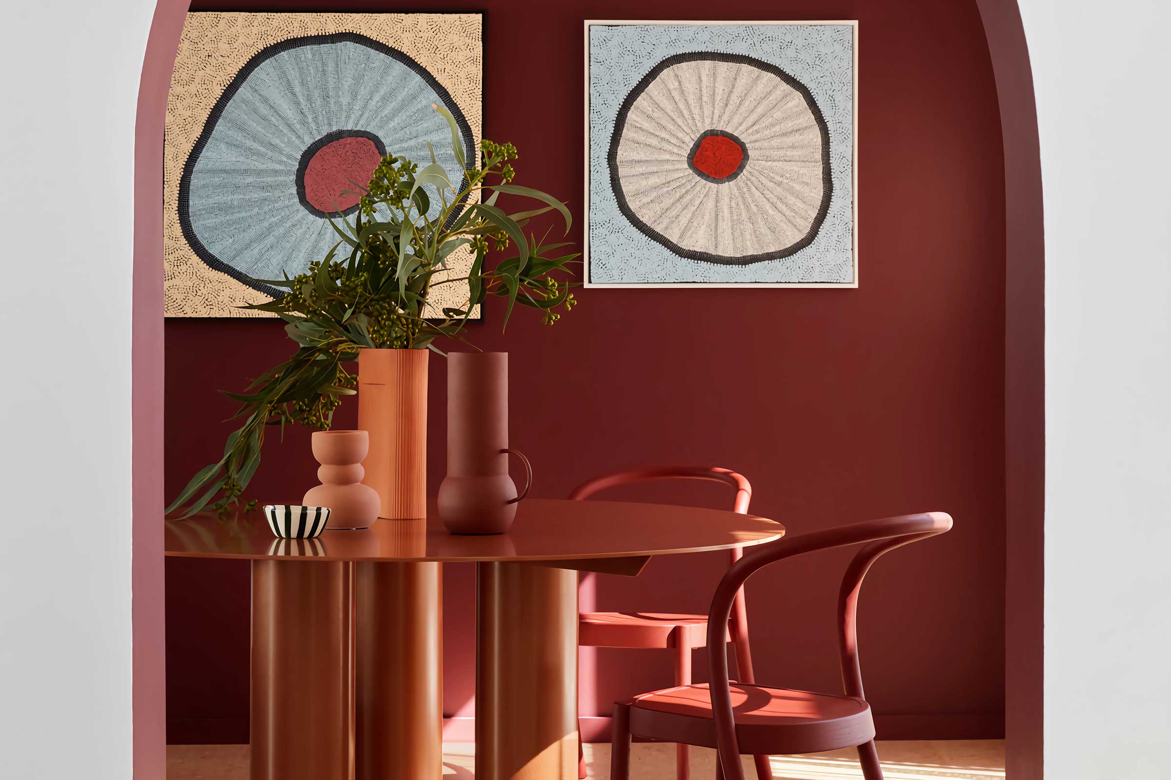 Dining room with red painted walls